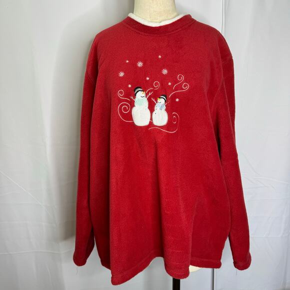 Vintage Y2K Bonnie Evans Red Fleece Snowman Pullover 3X Women’s Christmas Winter - Picture 2 of 7